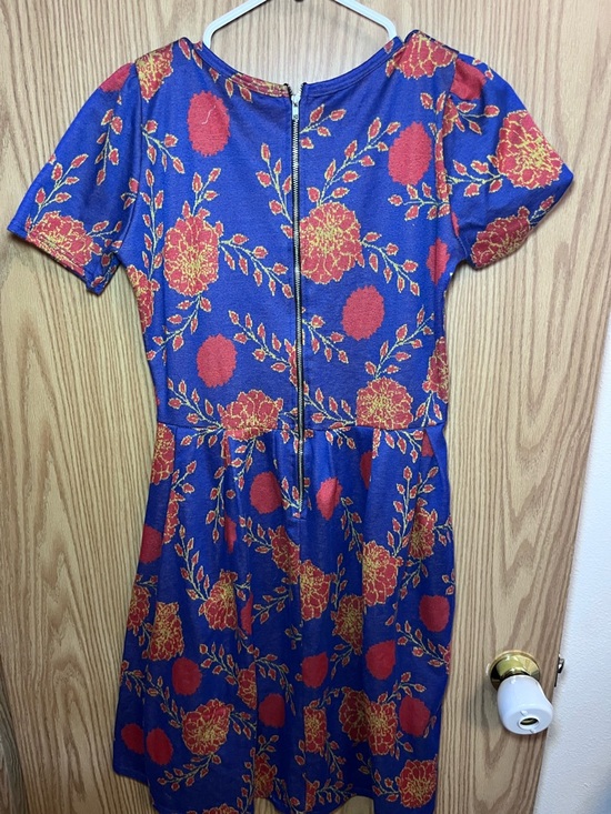 LuLaRoe Royal Blue Dress with Red and Gold Floral Print - Picture 4 of 5